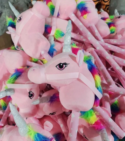 Manufacturer Sale Plush Animal Horse/Unicorn Head Sound Stick for Kids Horse Stick Toy Plush