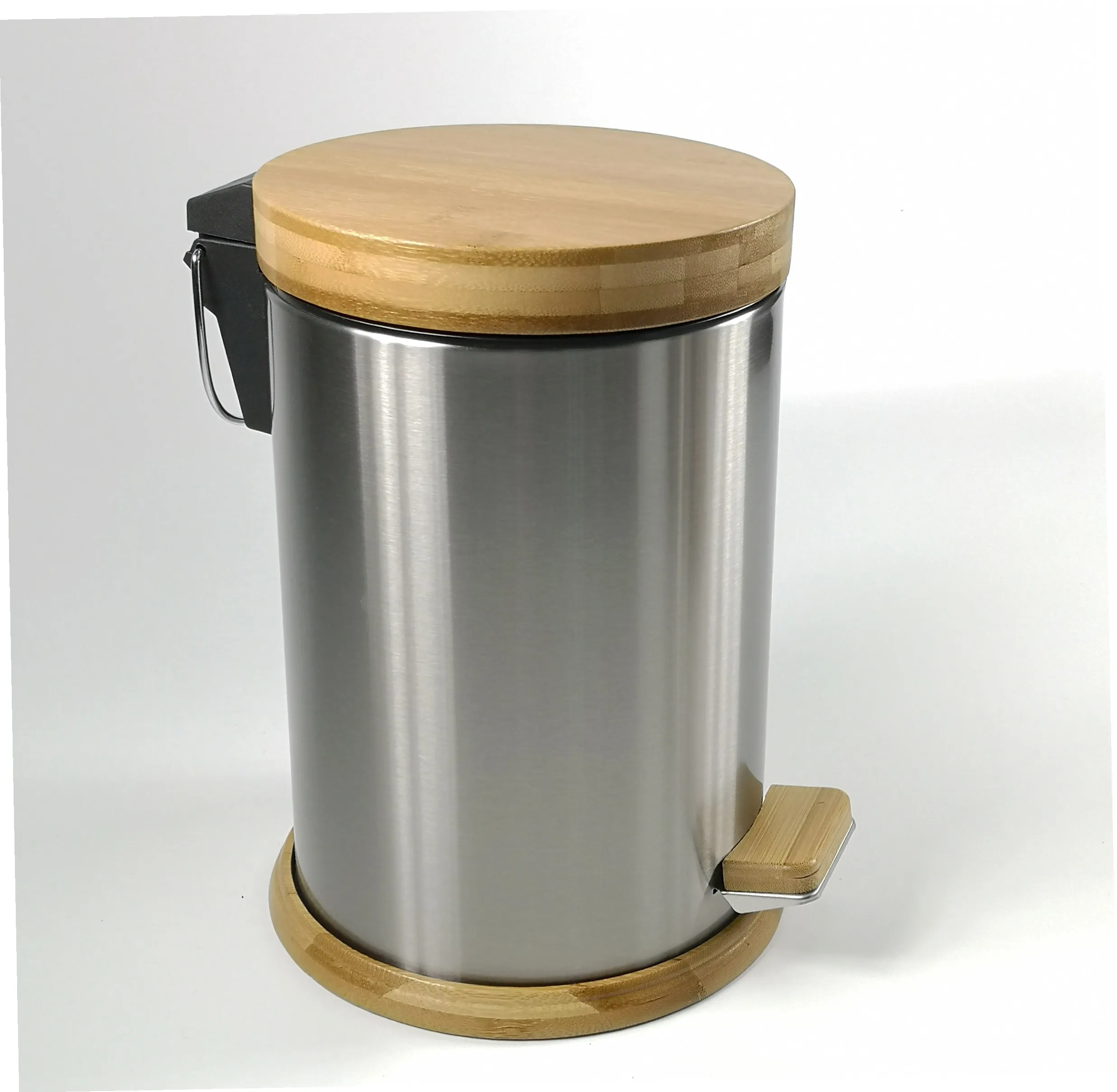 Eco-friendly household stainless steel pedal bin with bamboo lid