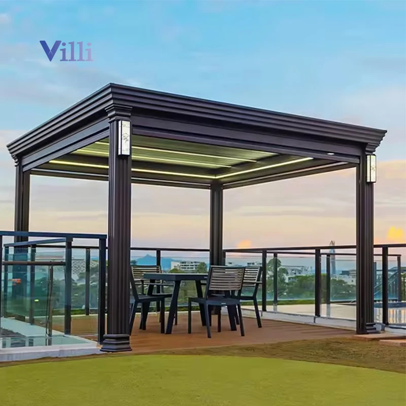Louvered Pergola Easy Installation Remote Control Aluminum Shutter Sun Shade for Outdoor Garden