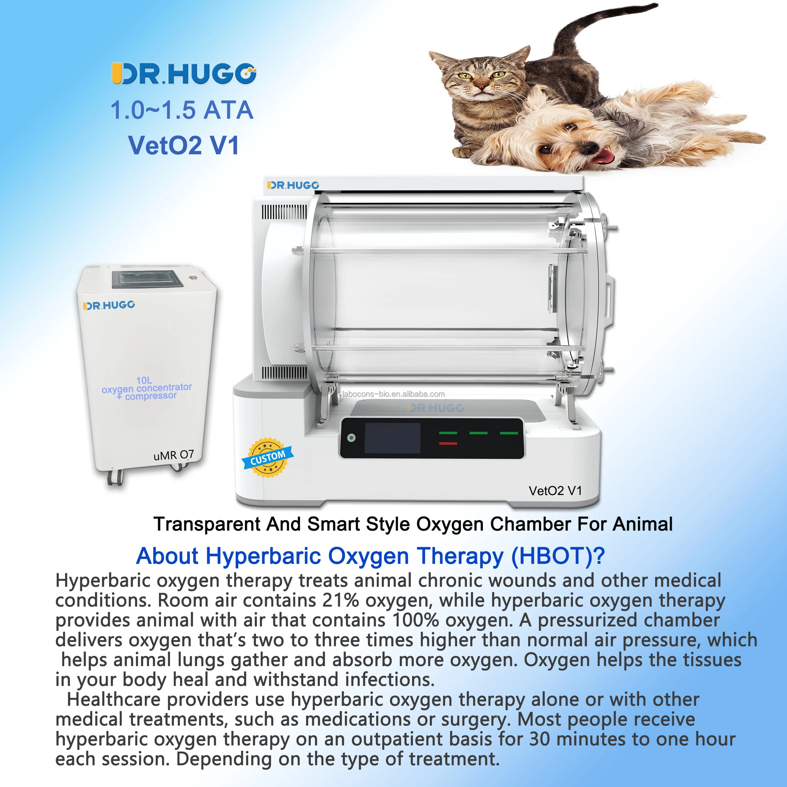 DR.HUGO VetO2 V1 Best selling Hard shell Vet hyperbaric oxygen therapy chamber For 1-2 small animals  Hyperbaric oxygen Chamber
