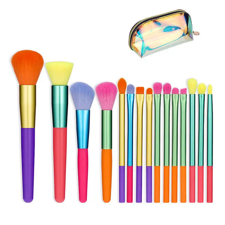 Wholesale 15 Pcs Colorful Makeup Brush Set Modern Design Makeup Brush Set Travel Colorful makeup Brush