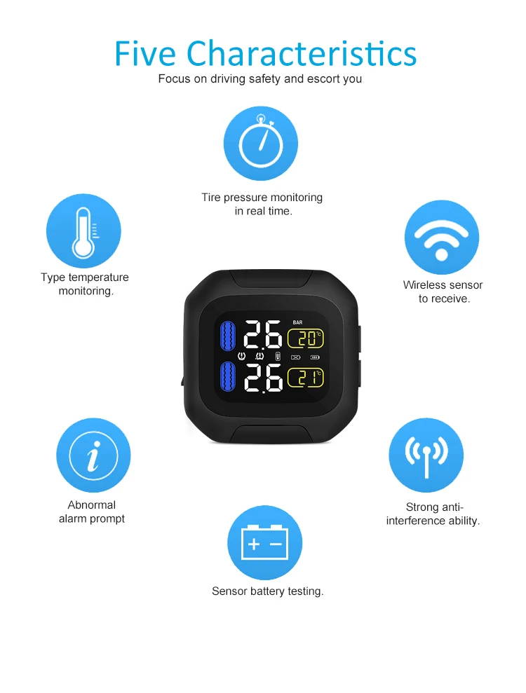 Tpms For Motorcycle With 2 External Sensors Tyre Pressure Monitoring System