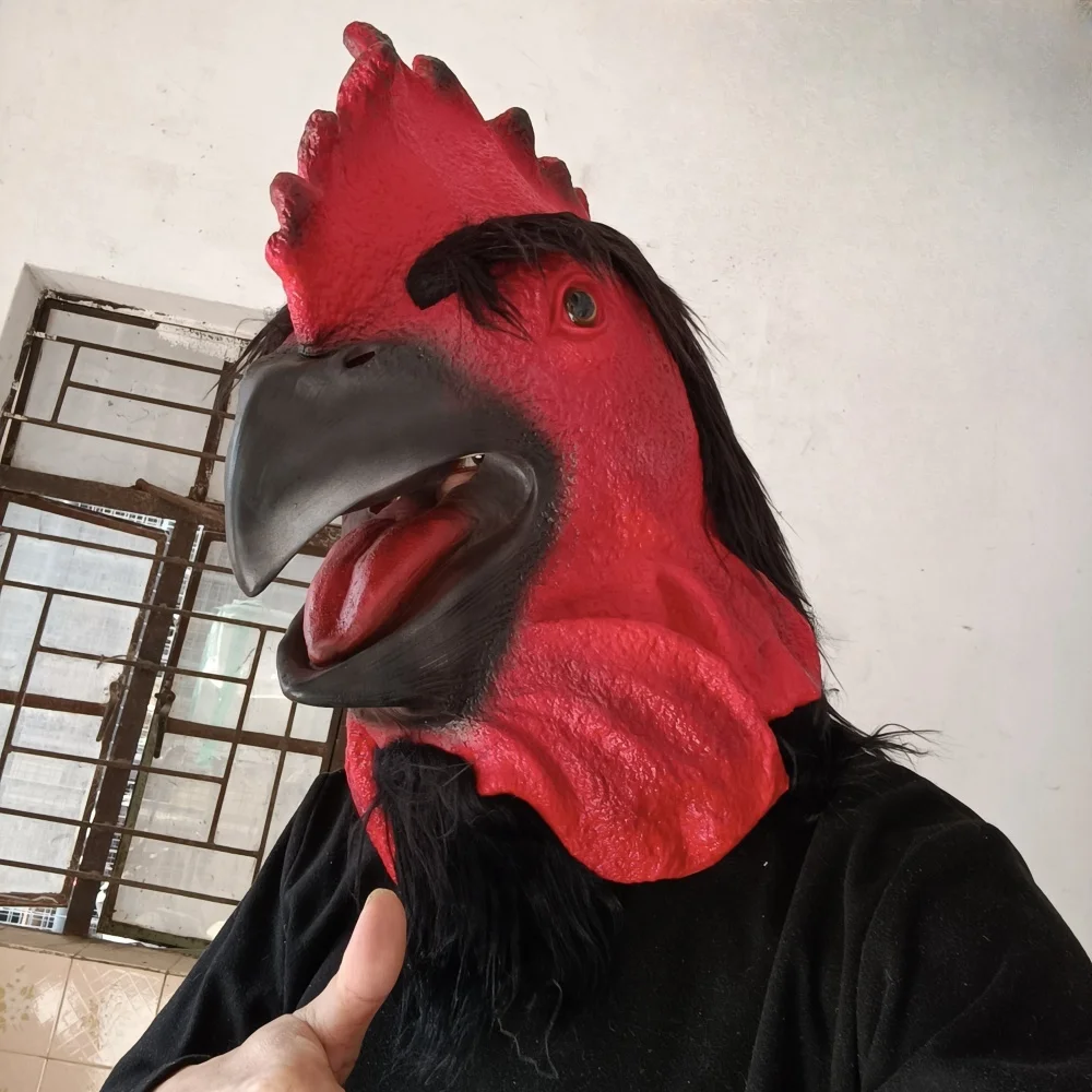 1pc Rooster Head Cover Mask Red Latex Chicken Mask Halloween Novelty Costume Cosplay Party Animal Funny Cock Head Prank Props