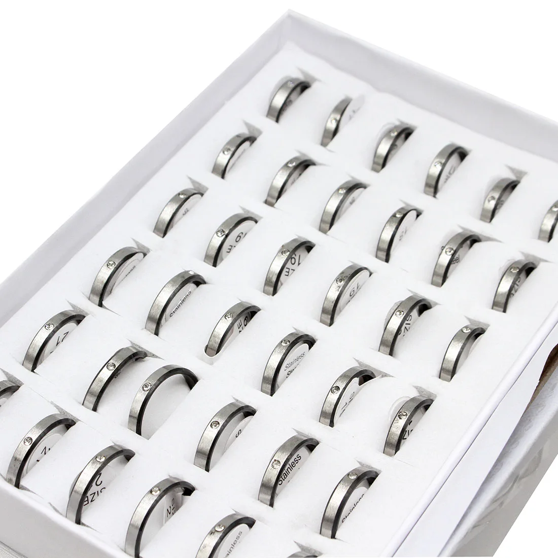 stainless steel rings rhinestones Unisex ring set mixed colors 4mm 36PCs/Box fashion jewelry