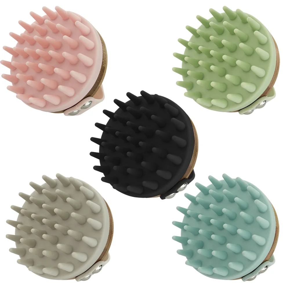 Private logo Custom natural bamboo silicone shampoo brush Massage machine Scalp anti-itch scratching machine clean dandruff
