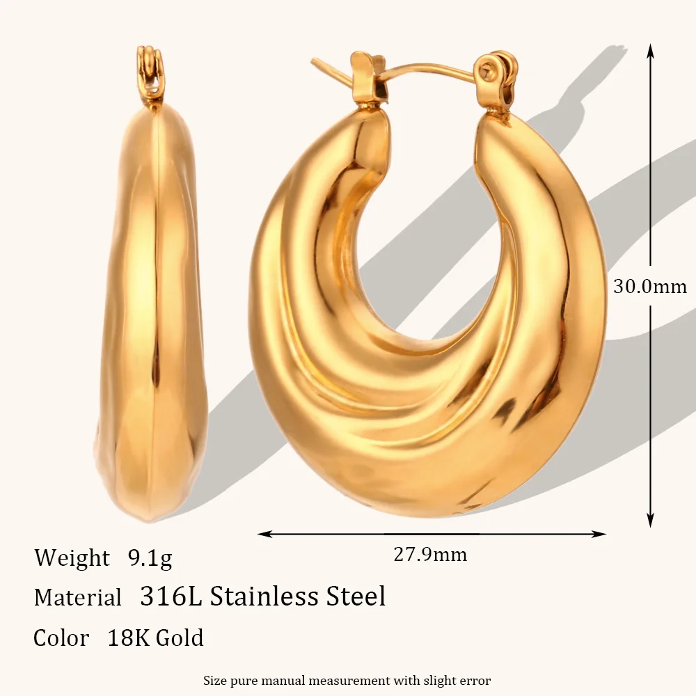 Simple 18K Gold Plated Stainless Steel Ear Buckle Jewelry Accessories Ocean Wave Vortex Pattern Hollow Hoop Earrings