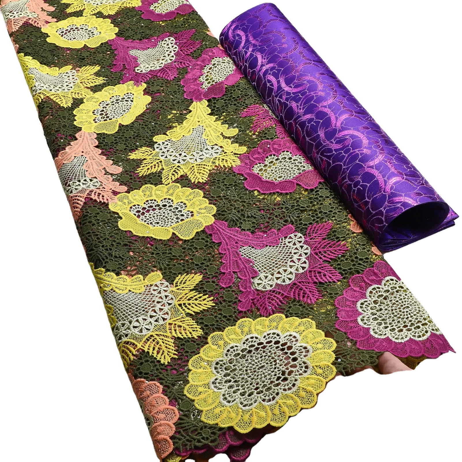 Supoo Soft Skin Friendly Cord/guipure Lace African Wedding Lace Fabric for Party Unique Polyester Good Quality Double Color