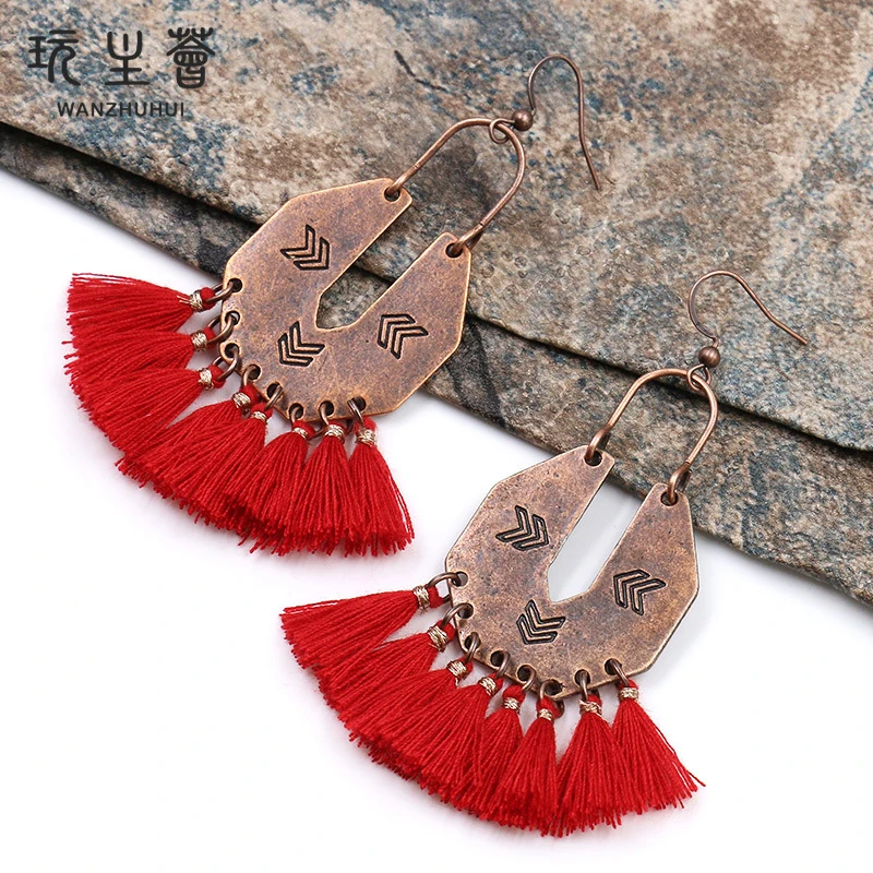 Bohemian design womens alloy daily wear drop tassel earrings jewelry