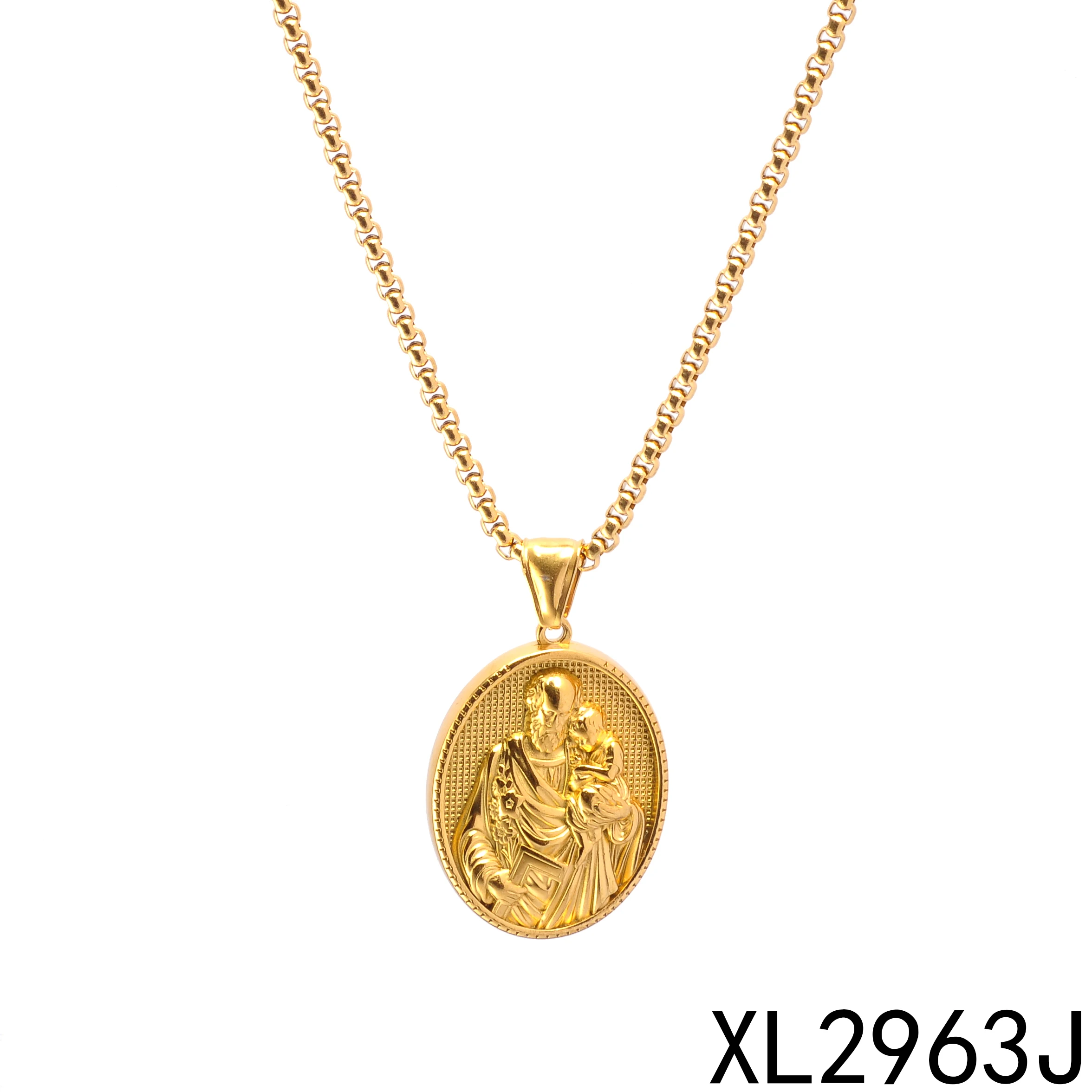 Jewelry Greek Amulet Medallion 18K Gold Stainless Steel Animal Sword Wolf Lion Compass Jesus Coin Charm Pendant Necklace For Men