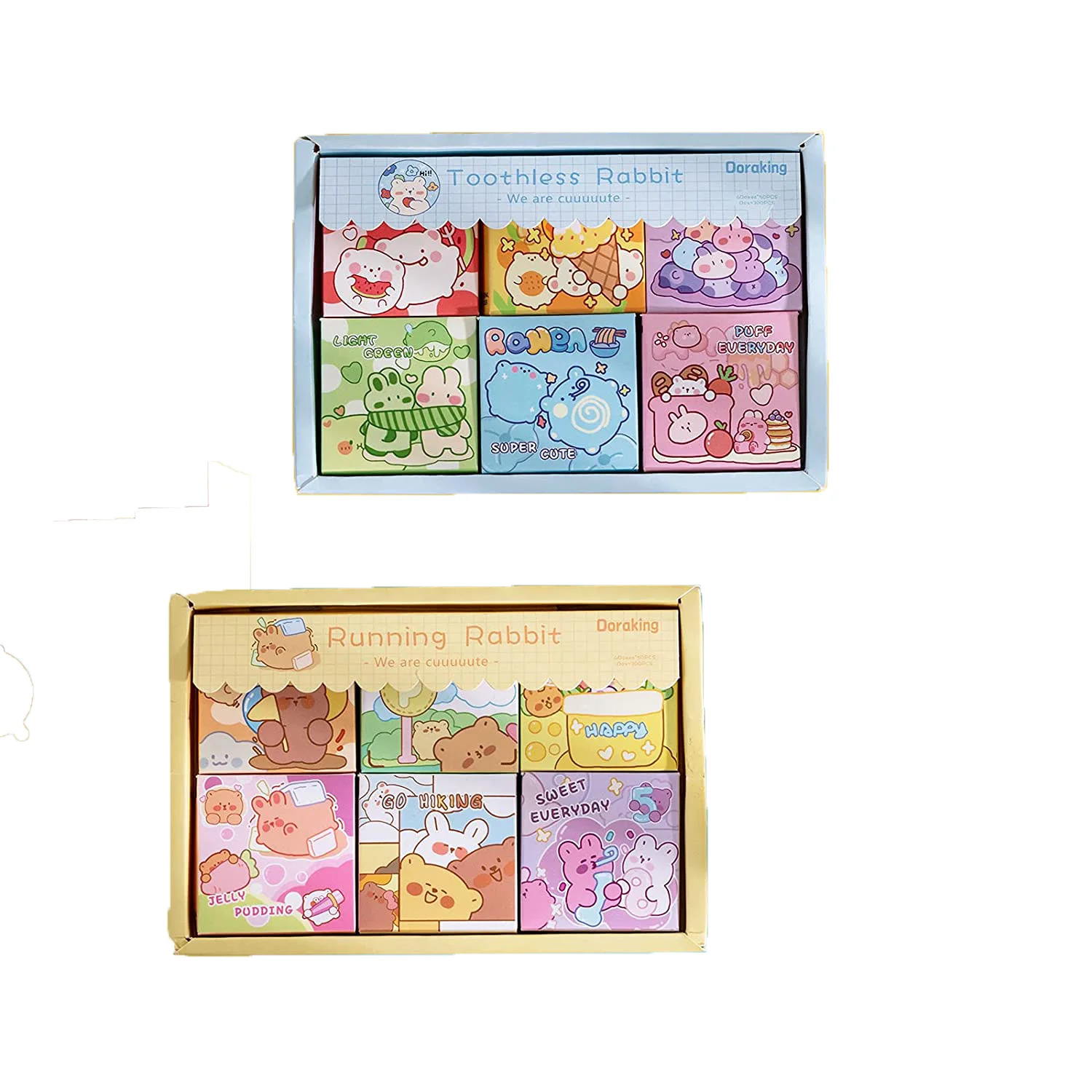 300PCS Cute Cartoon Rabbits Decoration Adhesive Paper Stickers for Scrapbook Planners 6 Themes Lovely Rabbits Stickers