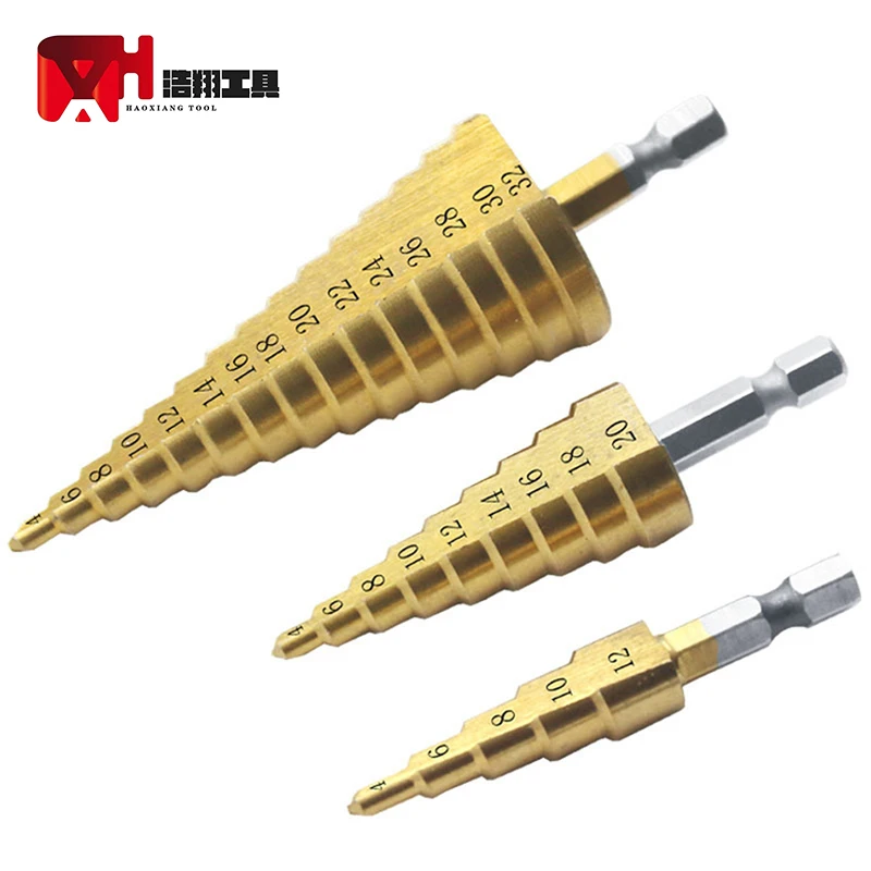 
High-speed Steel Wear-resistant Punching Tool Titanium-plated Step Drill Bit Set 