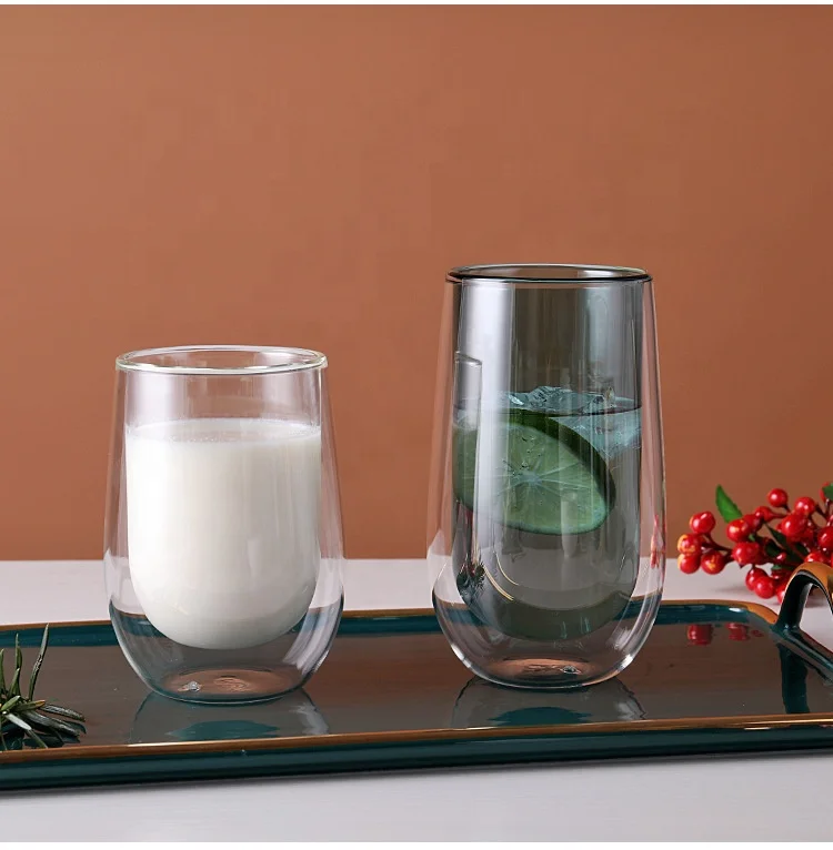 Wholesale custom heat-insulated colorful borosilicate double wall Glass coffee cup