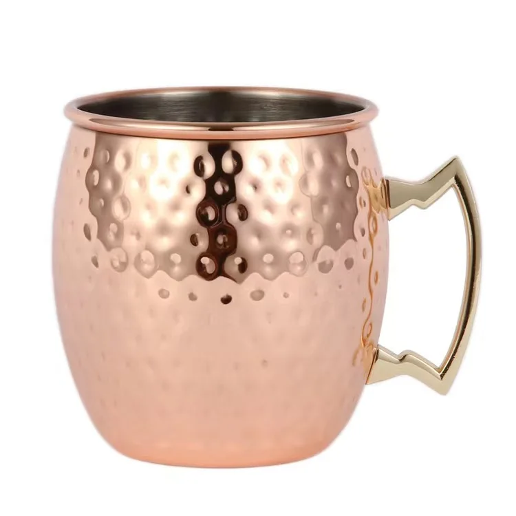 2023 hot Sale High Quality Copper Beer Mug Stainless Steel Brass Hammered Rose Gold Moscow Mule Mug