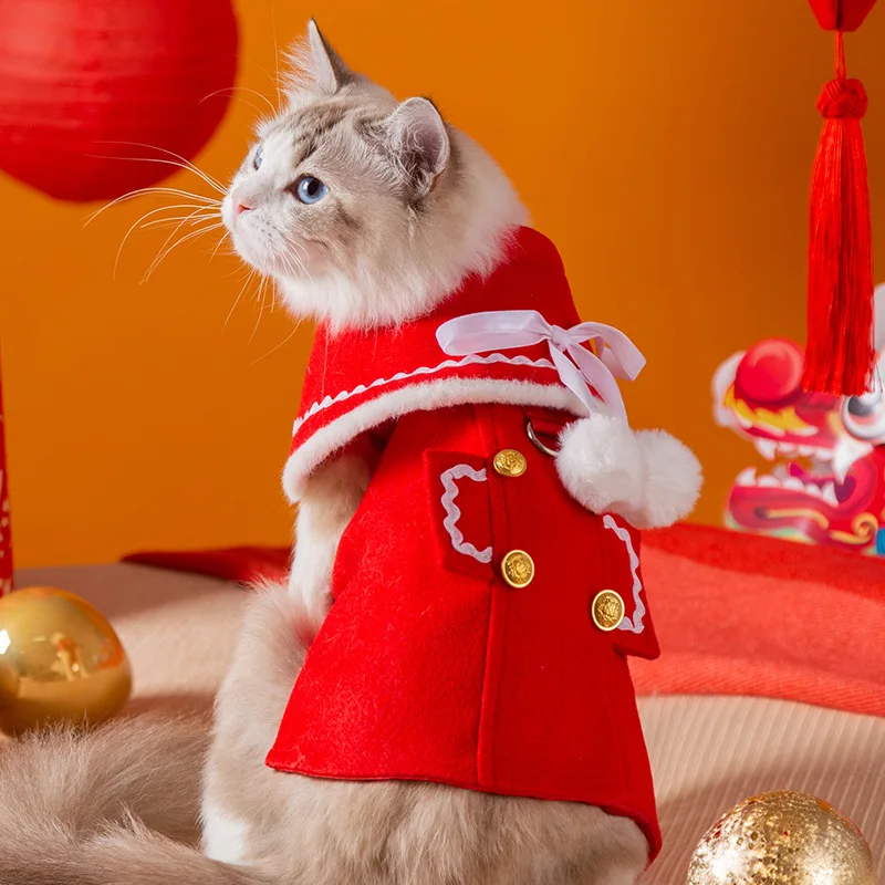 Pet christmas clothes set christmas hat cloak with bell matching christmas gift for pet