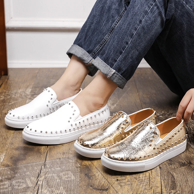 2024 Mens PU Leather Dress Loafers Shoes Slip-On Business Office Wedding Rivet Casual Men Shoes Plus Size 48