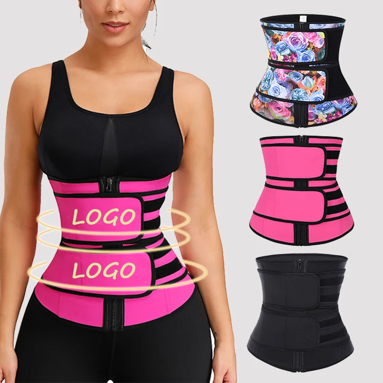 HEXIN Custom Logo Women Black Latex Waist Trainer Slimming Rubber 2 Belt Cincher Corset Slimming Body Shaper Waist Trainer