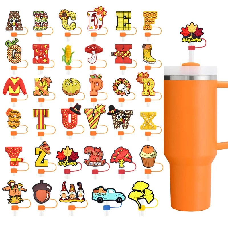 Fall Season Straw Cover Fits 30 40 Oz Tumblers Reusable Straw Cover Cap for 10mm Tumbler Accessories Thanksgiving Straw Toppers