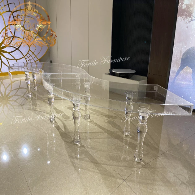 Royal wedding decor design clear crystal s shape event table