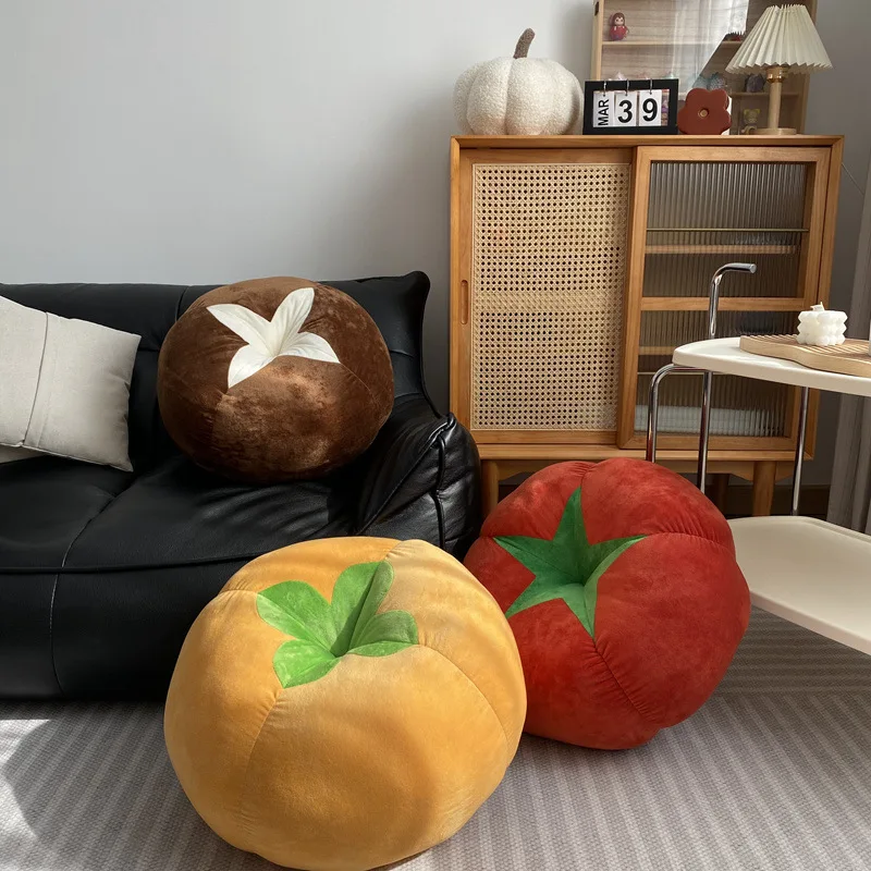 Cute Simulation Kawaii Fruit Stuffed Cushion Soft Mushroom Persimmon Tomato Plush Toys Home Decor for Children`s Sofa Cushion
