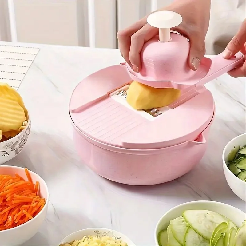 2024 Multi functional kitchen vegetable and fruit shredder, shredder, slicer, rotary 12 function manual vegetable cutter