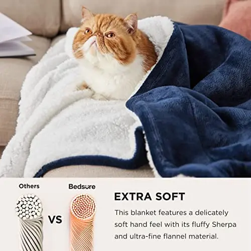Bedsure Sherpa Fleece Throw Blanket for Couch - Navy Blue Thick Fuzzy Warm Soft Blankets and Throws for Sofa, 50x60 Inches