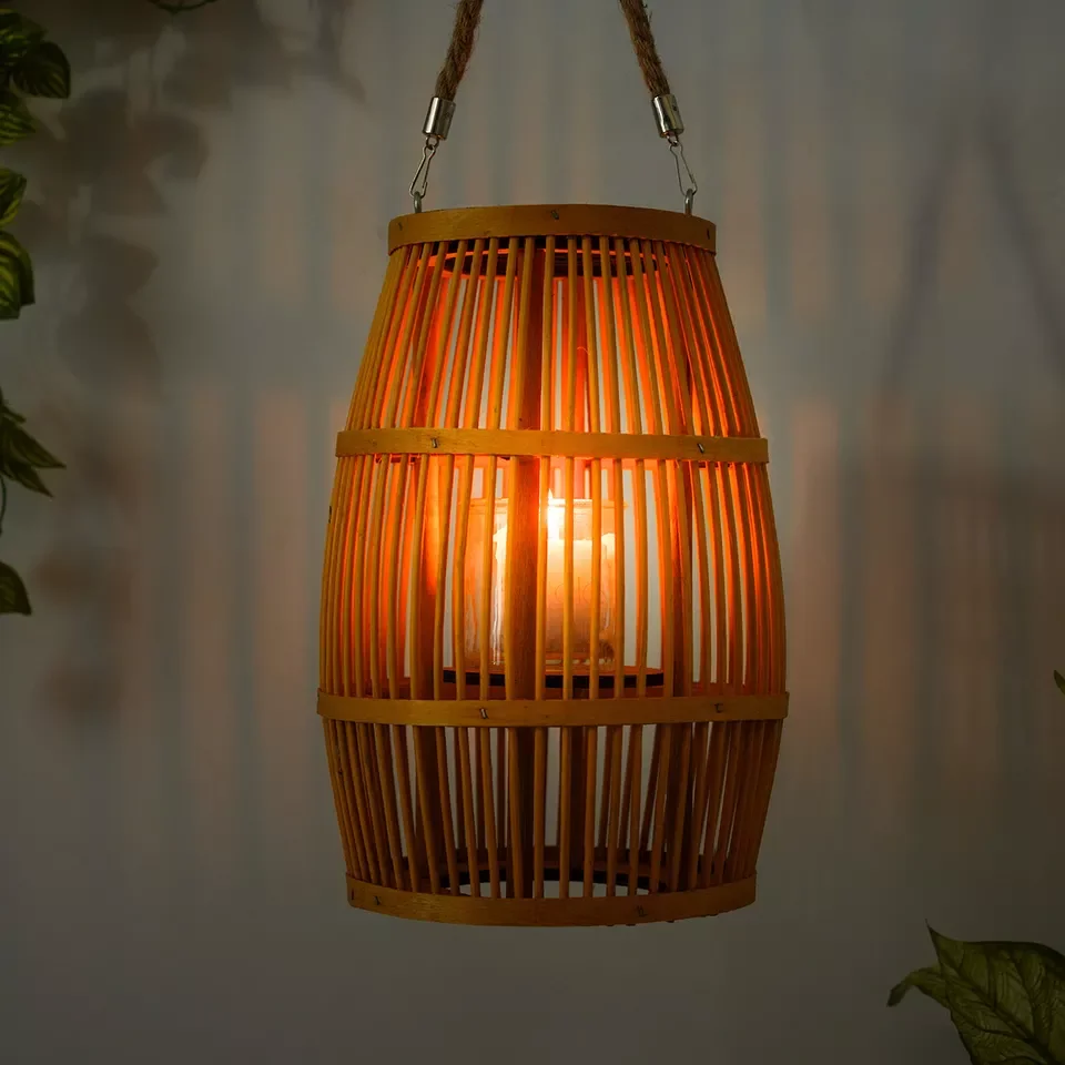 Wholesale Handmade Craft Rattan Wood Candle Lantern For Home Decoration