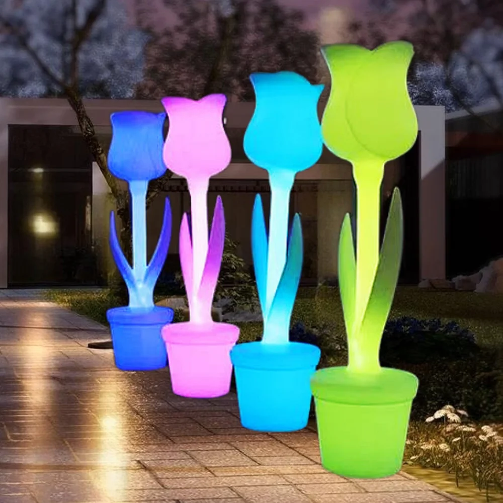 outdoor waterproof plastic standing tulip flower floor lamp