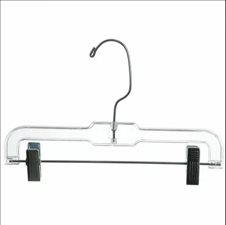 Wholesale 12-inch Transparent Anti-Slip Plastic Metal Hooks Multifunctional Iron Pants Bottom Clip Hangers for Wardrobe Clothes