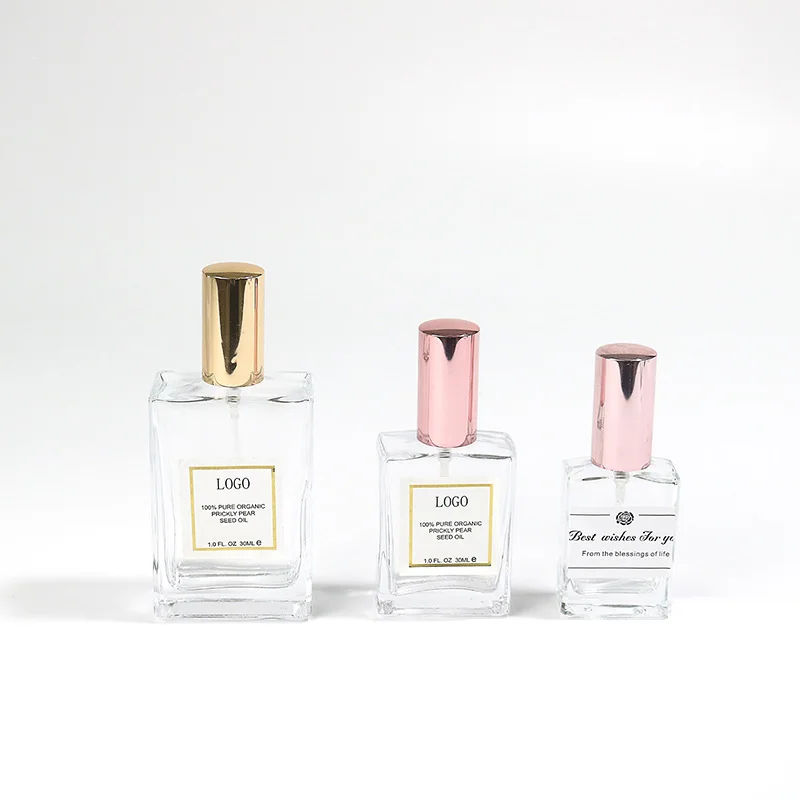 Glass Spray perfume bottles Cosmetic Square Crystal Bottle 30Ml Refillable perfume bottle screw neck with Gold Lid