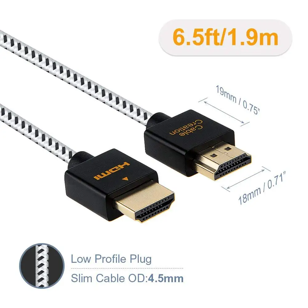 CableCreation High Speed HDMI 2.0 Cable 3D 4K UHD 18Gbps Ultra slim hdmi HDR Gold HDMI Cable  10ft