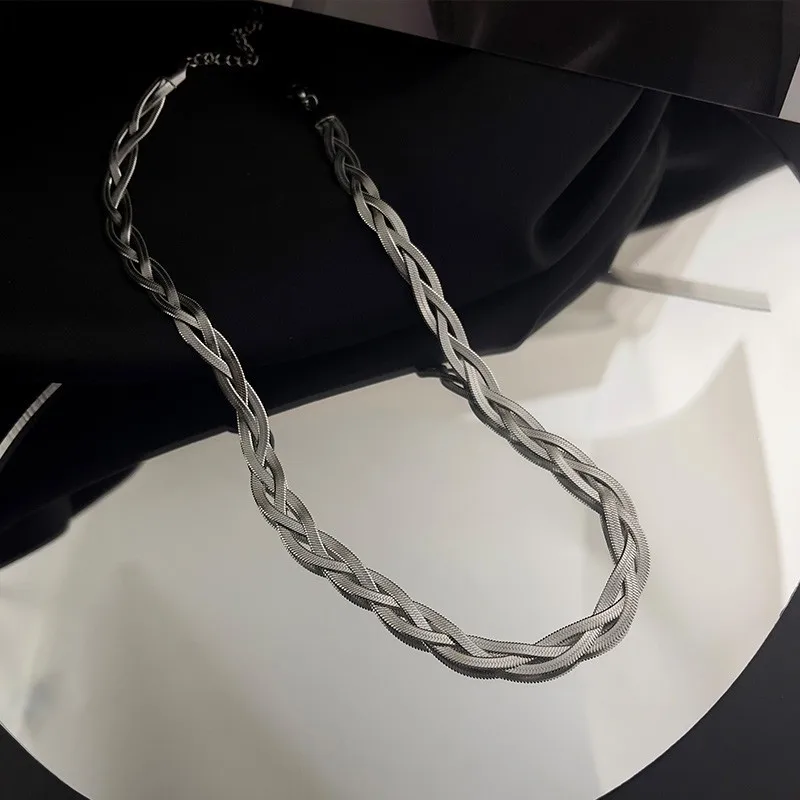 BINSHUO Snake Necklace Stainless Steel Jewelry Gold Plated Herringbone Blade Snake Chain Braided Clavicle Necklaces For Women
