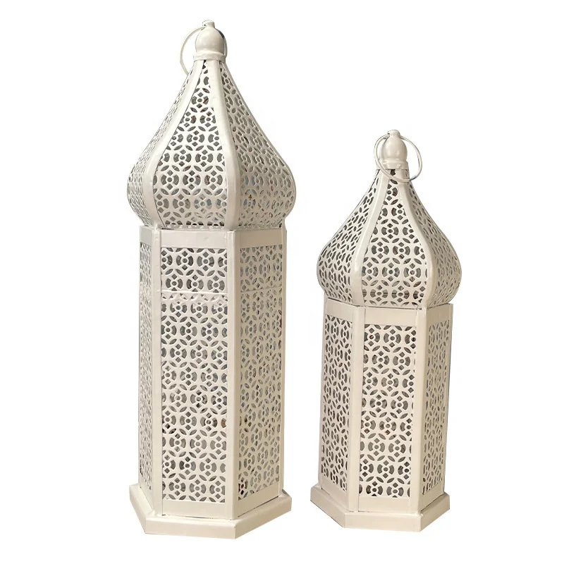 Wholesale Moroccan Style Hollow Out Battery Powered Metal Led Lanterns For Decorative Eid Ramadan Ornaments