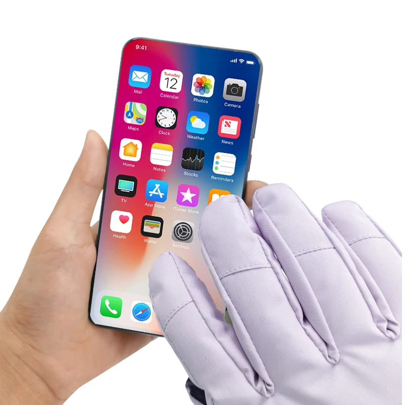 Winter Warm Ski Snowboarding Gloves with 5 Finger Lining Waterproof Leather Gloves with Bag for Outdoor Sports for Children