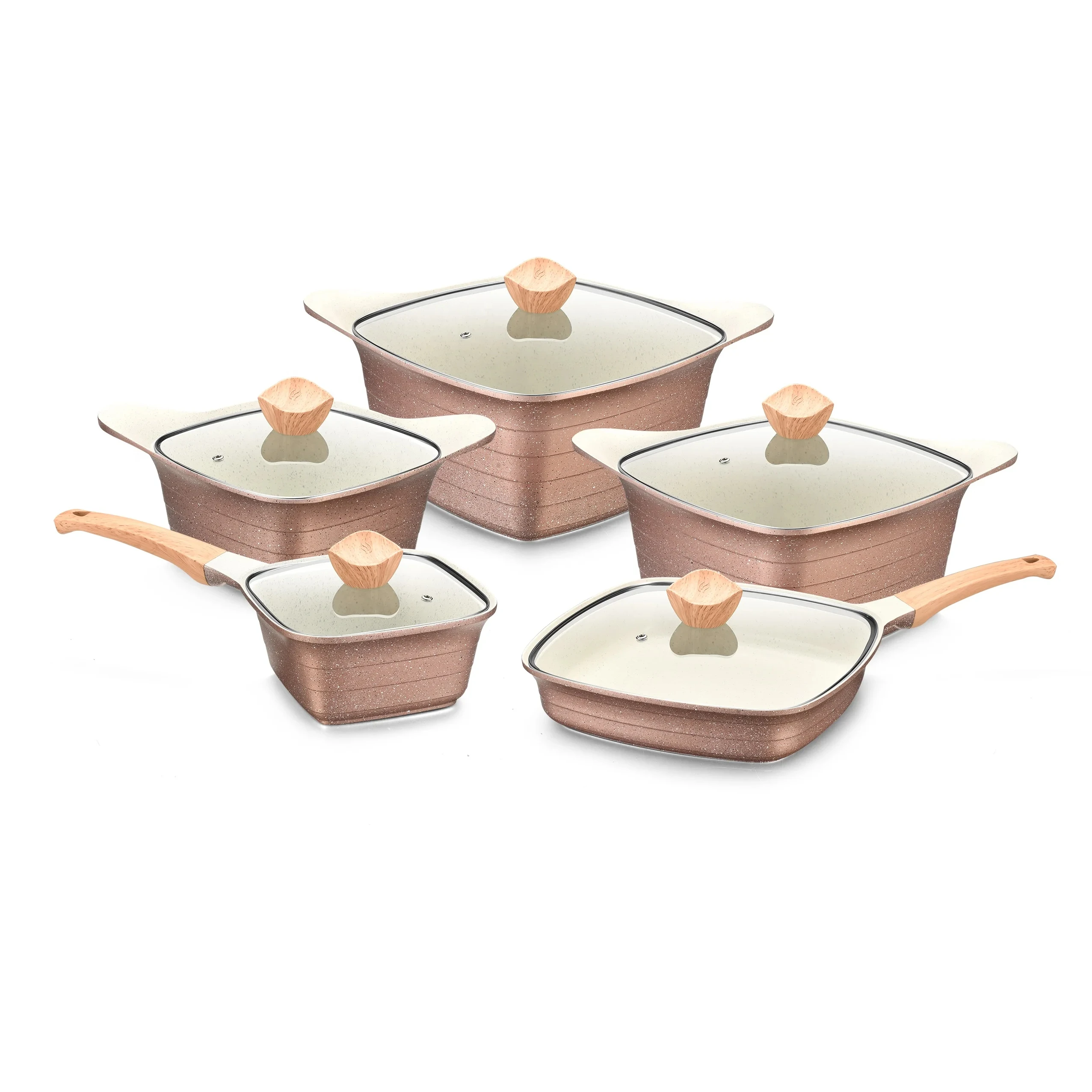 Hot Selling Granite Pan Set Square Cooking Pots Sets Nonstick Cookware Ceramic Aluminum Cookware Set With Aluminum Lid