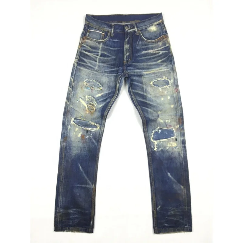 Lotfeel Custom High quality vintage wash distressed Japanese selvedge jeans denim selvedge denim jeans