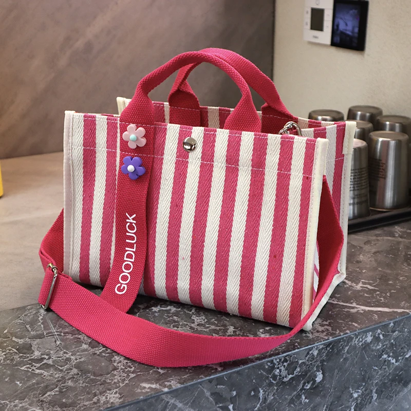 Wholesale Mini Cotton Tote Bag High Quality Canvas Cotton Lady Stripped Tote Shopping Bags For Women