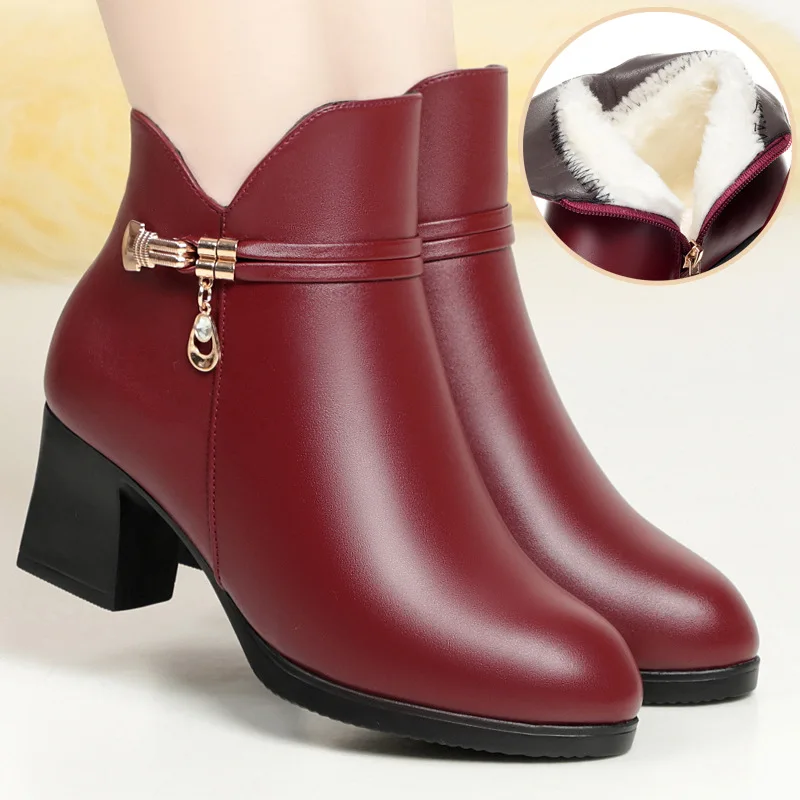 Xuanhui Новое поступление новинка зима большие размеры Стильные теплые модные черные ботильоны на высоком каблуке