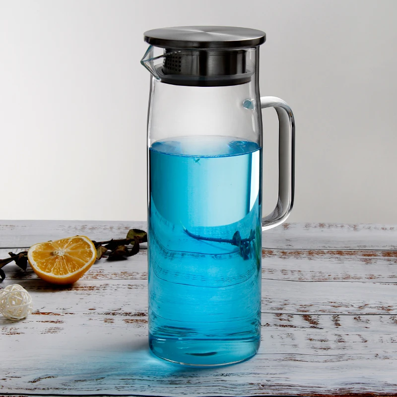 2023 Hot sale High Borosilicate Clear Glass Teapot cold water bottle With Stainless Steel Lid