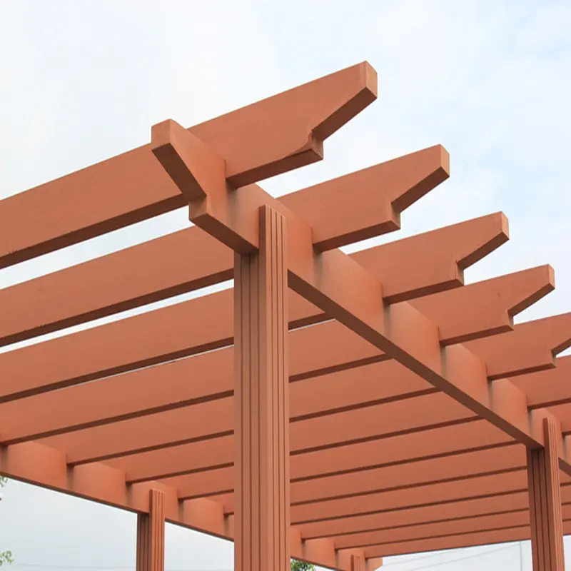 Outdoor WPC Pergola Woodgrain Tubes Rafter Beam Composite Timber Armrest Post WPC Decorative Large Gazebo Garden Pergola set