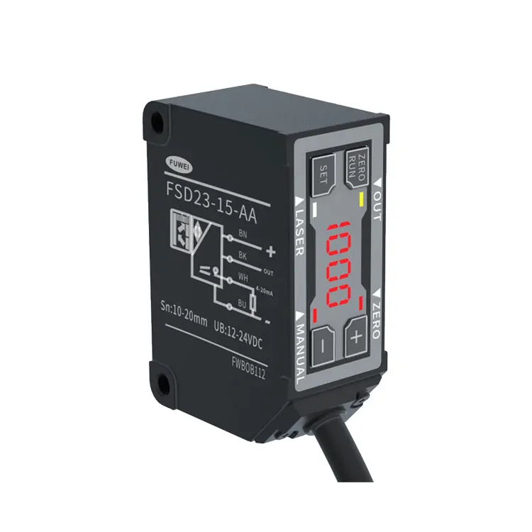 FUWEI 12-24VDC IP67 LED Digital Screen Aluminum High-Precision Laser Displacement Sensor