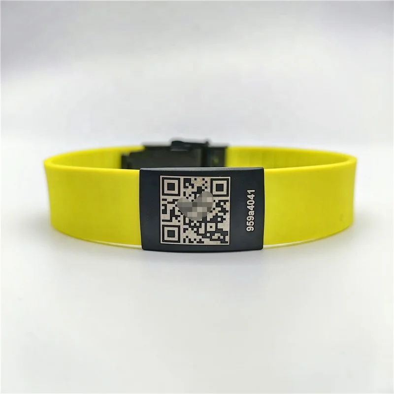 Пользовательские qr-код черная медаль брошь медицинское предупреждение браслет с черной биркой и пряжкой
