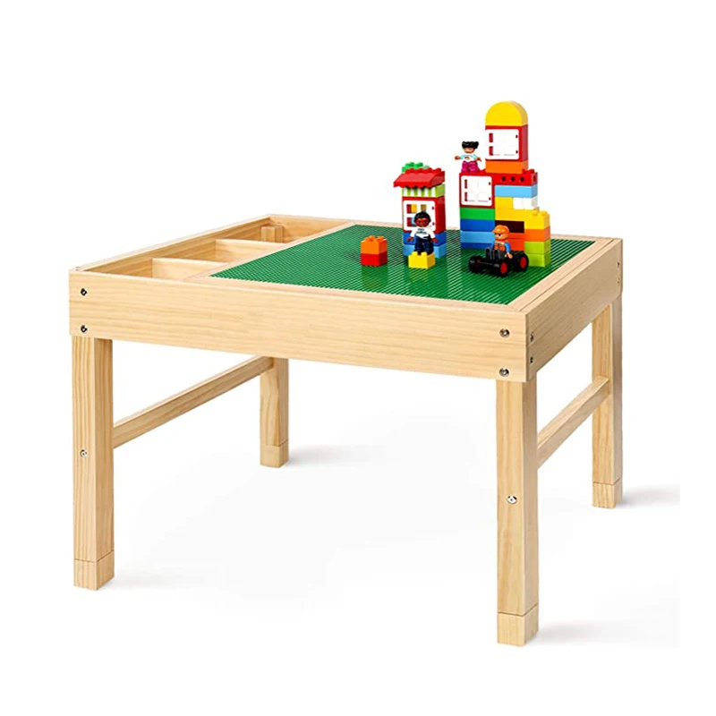 Large 2 in 1 Kids Activity Table with Storage Box for Children Solid Wood Play Tables Desk For Lego