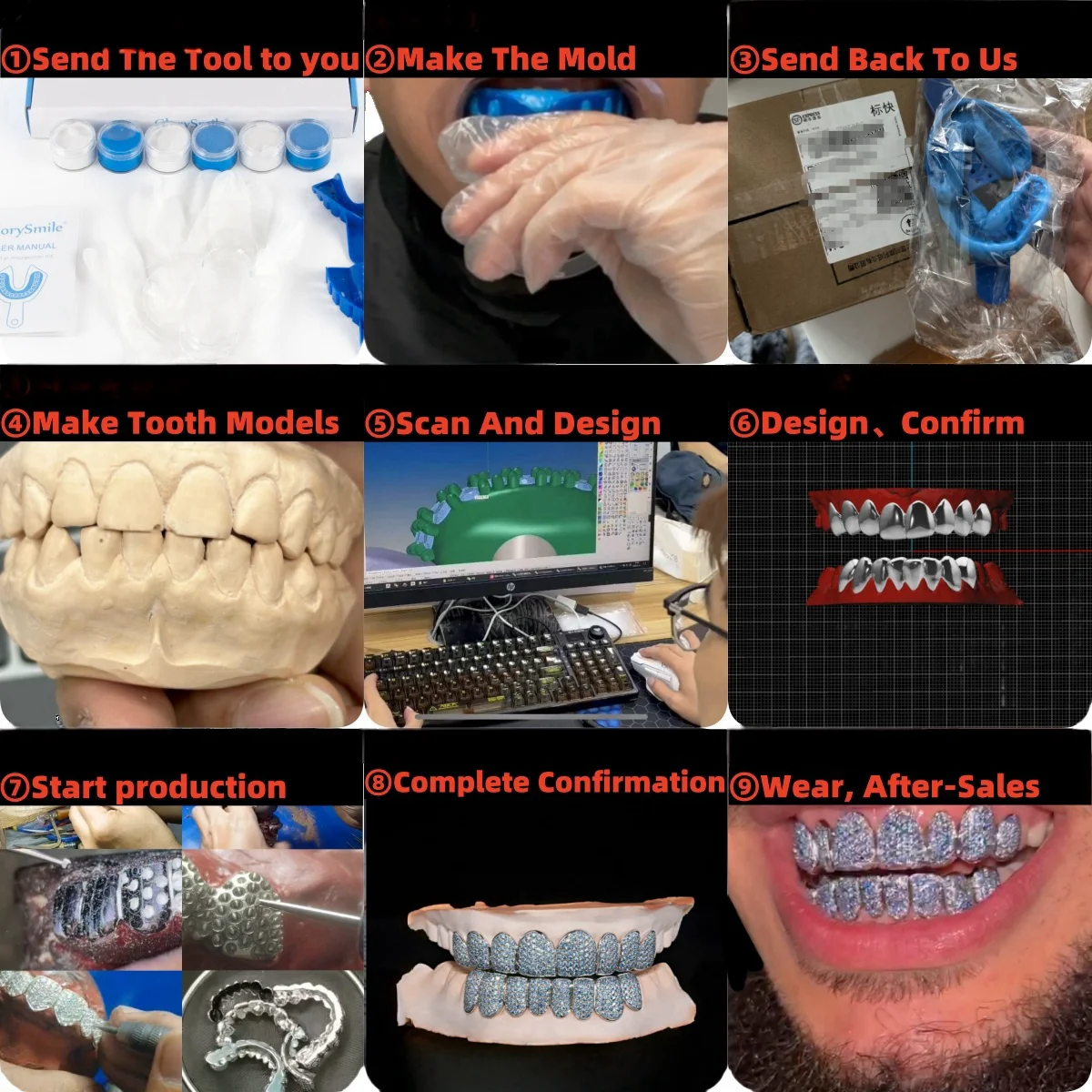 Luxury Brand Jewelry Custom Vvs Moissanite Grillz Hip Hop Iced Out Diamond 10K 14K 18K Gold 925 Silver Custom Grillz for Teeth