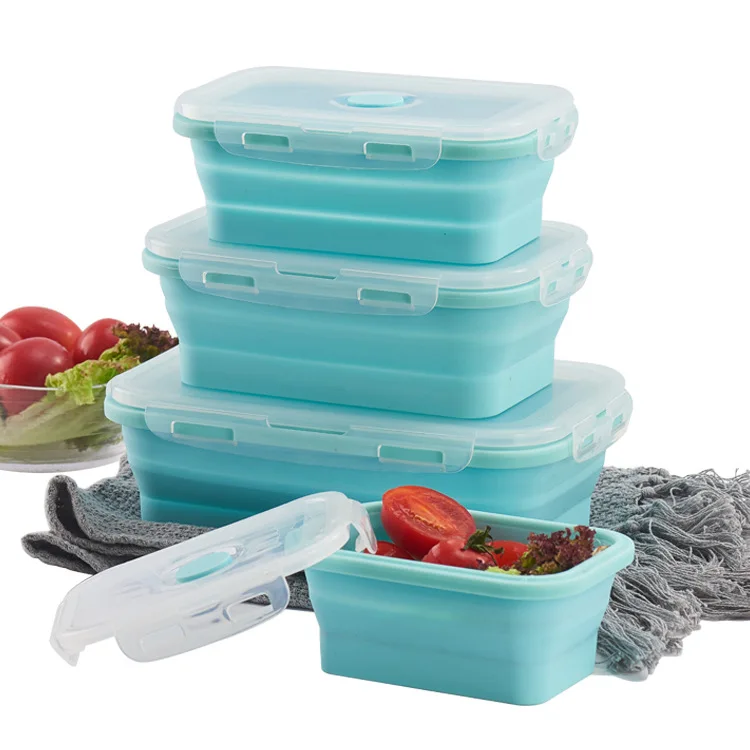 
Food Grade Collapsible Silicone Lunch Boxes Microwave Silicone Food Storage Container 