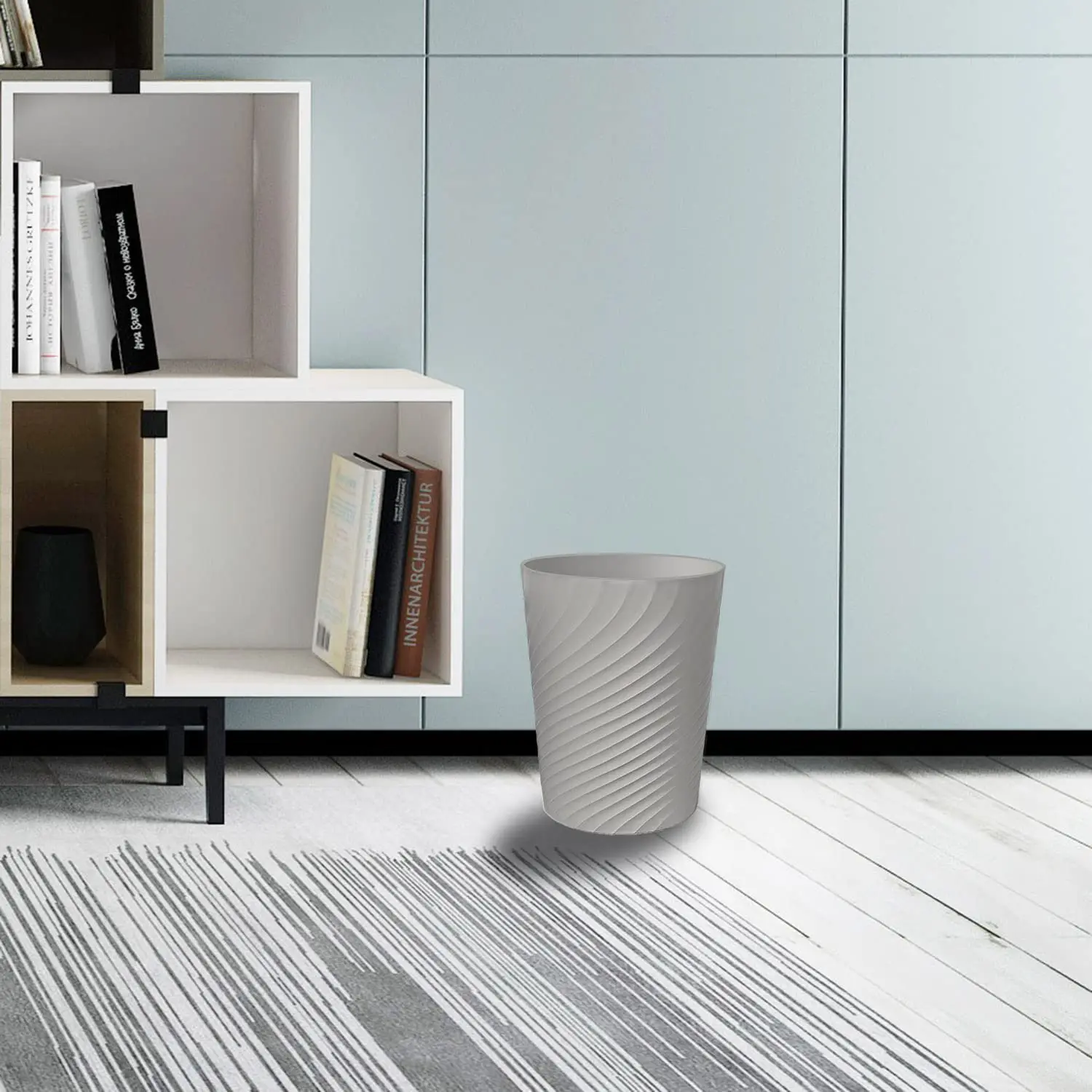 Grey  Small Trash Can Wastebasket Recycling Bin Slim Profile for Compact Spaces Bathroom, Office, Bedroom, Kitchen