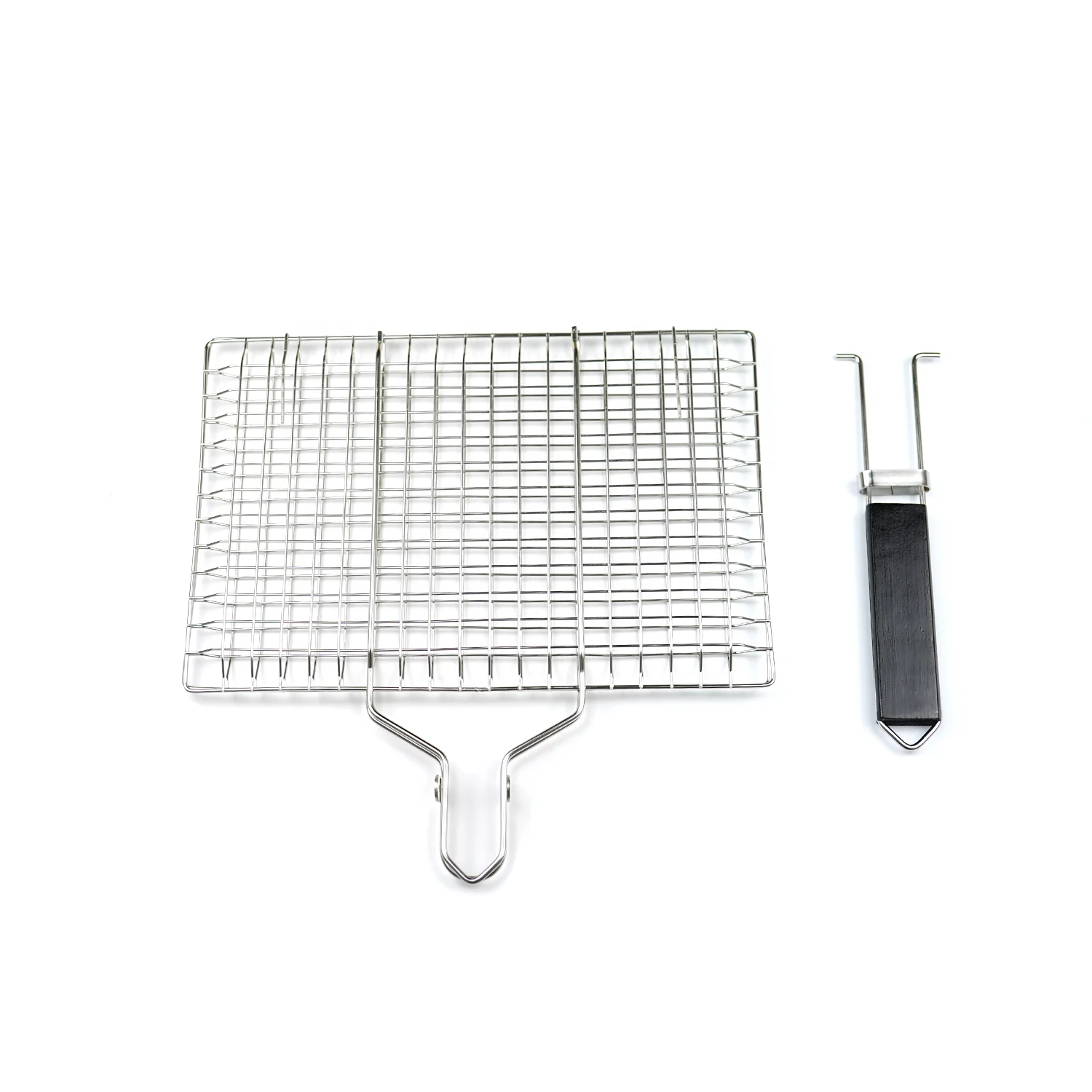 Stainless steel BBQ barbecue grills Mesh with wooden handle charcoal BBQ Accessories for outdoor grill