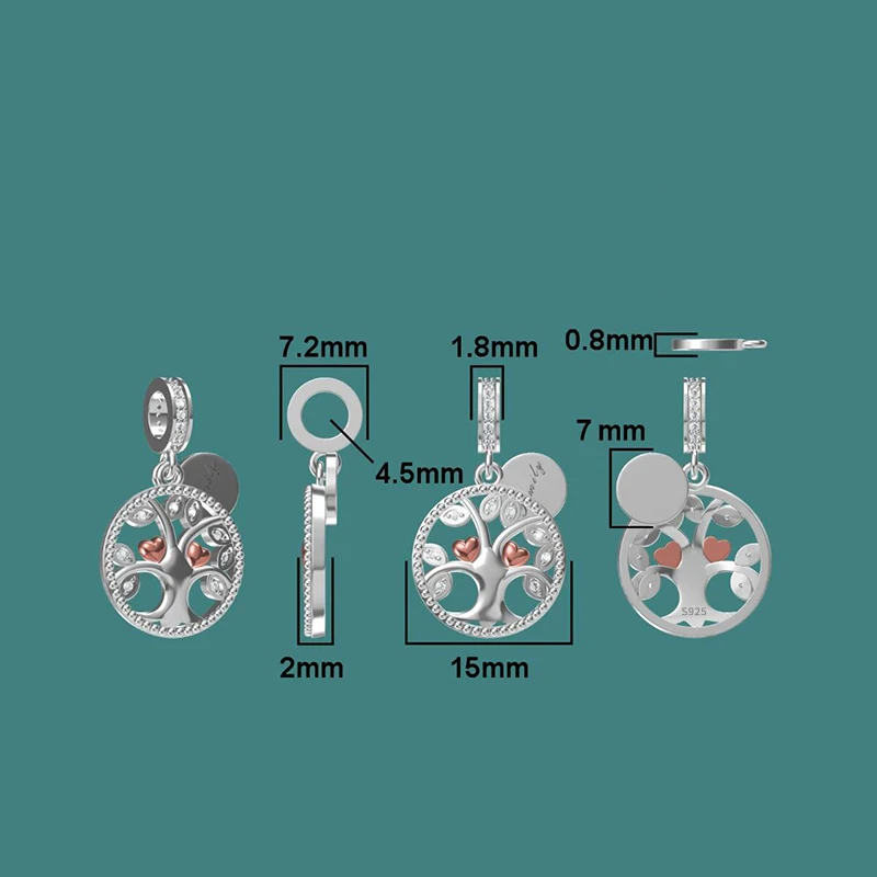 925 Sterling Silver Family Tree of Life Charms Rose Gold Beads with Zircon Fit Authentic European Bracelets Jewelry Gift