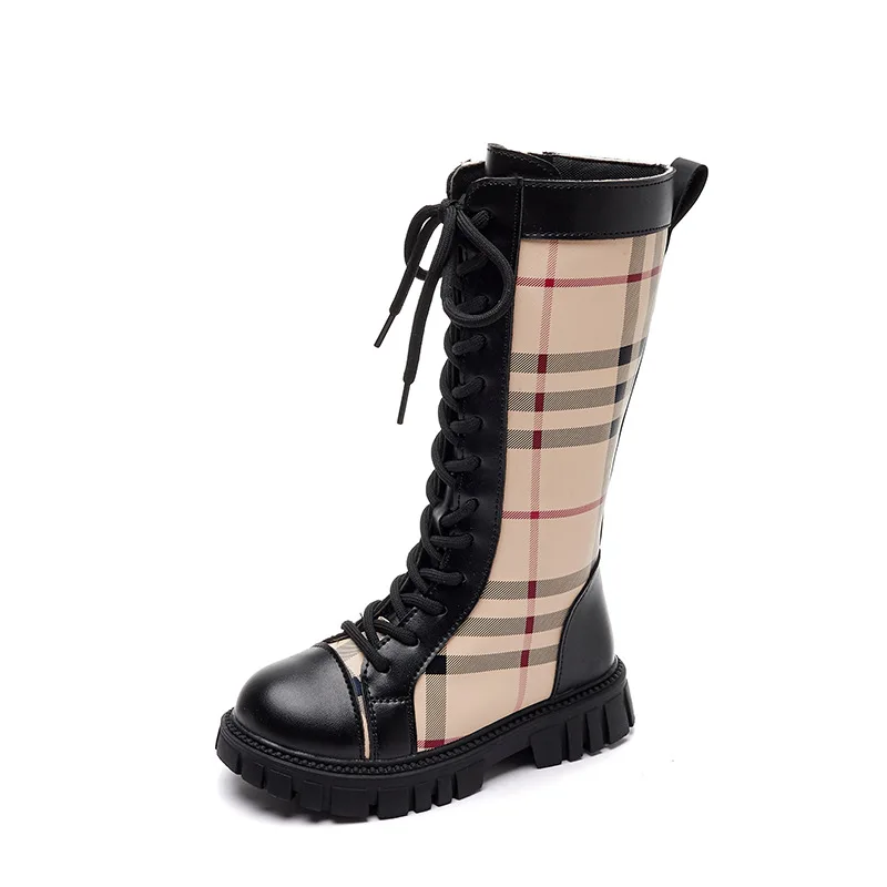 Hot Sale Autumn Winter Baby Children Shoes Plaid Sweet Kids Girls Martin high Boots