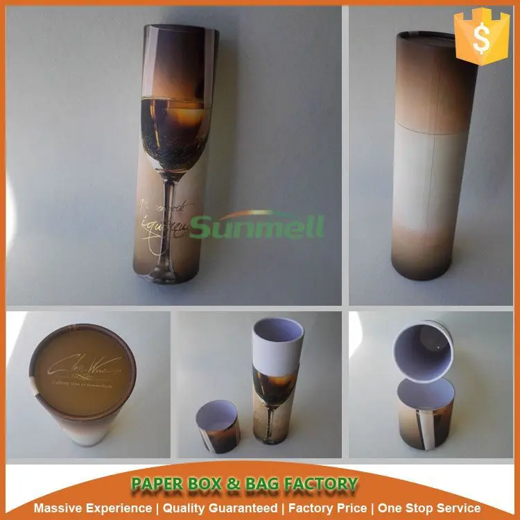 Custom Color Printing Drinkware Roll Edge Wine Glasses Packaging Round Paper Gift Tube With Lid  Silver Foil Glass Pattern