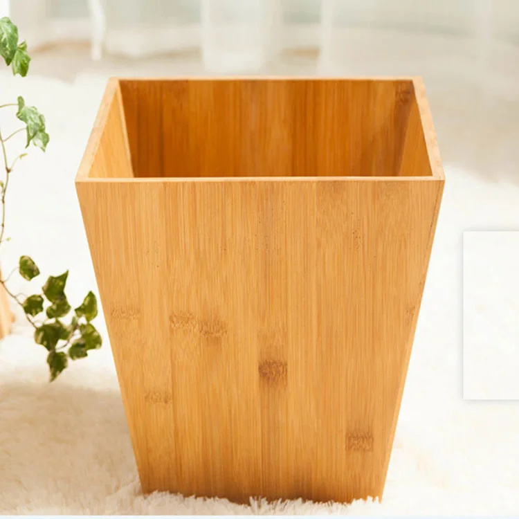 Wholesale Bamboo Waste Paper Bin Wood Under Desk Office Paper Recycling Basket Wooden Rubbish Trash Can